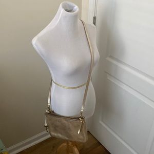 Fossil gold shimmer cross body